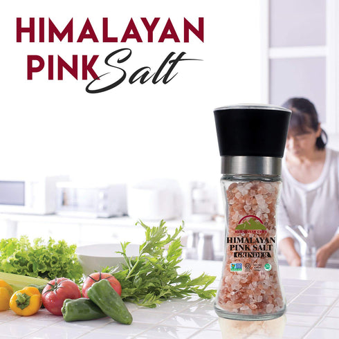 Pink Salt Coarse Grain Medium Glass Grinder - 6.35 oz | HIMALAYAN CHEF